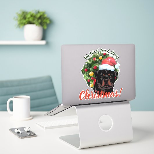 We Woof You Frohe Christmas Rottweiler Aufkleber (Laptop auf Schreibtisch)