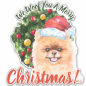 We Woof You Frohe Weihnachten Spitz Aufkleber (Vorderseite)