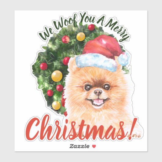We Woof You Frohe Weihnachten Spitz Aufkleber (Blatt)