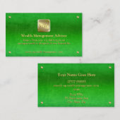 Wealth Advisor, Goldene Typenschild, grünes Leder- Visitenkarte (Vorne/Hinten)