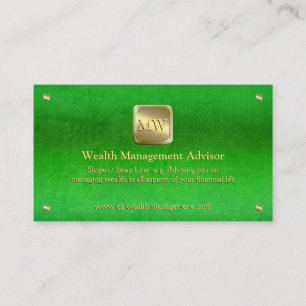 Wealth Advisor, Goldene Typenschild, grünes Leder- Visitenkarte