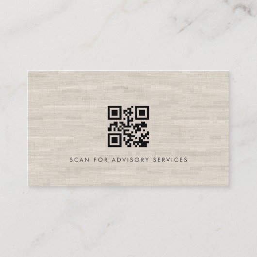 Wealth Advisor Luxury Neutral Linen QR Code Visitenkarte (Rückseite)