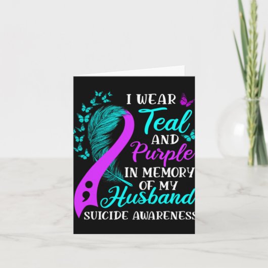 Wear Teal Purple In Memory Of My Husnd Suicide Awa Karte (Vorderseite)