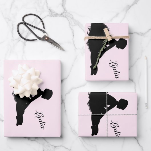 Weary Ballerina Personalisiert w Name Pink Geschenkpapier Set (Vorderseite)
