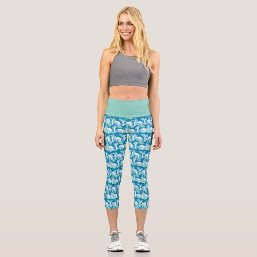 Weasel & Baboon Blue Character Pattern Capri Leggings (Vorderseite)