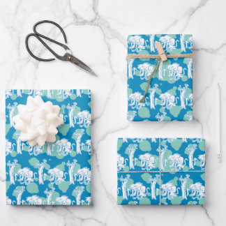 Weasel & Baboon Blue Character Pattern Geschenkpapier Set