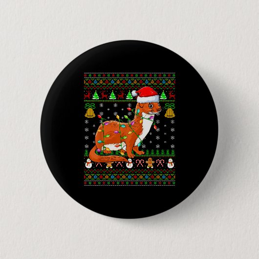Weasel Christmas Lights Funny Santa Ugly Sweaters Button (Vorderseite)
