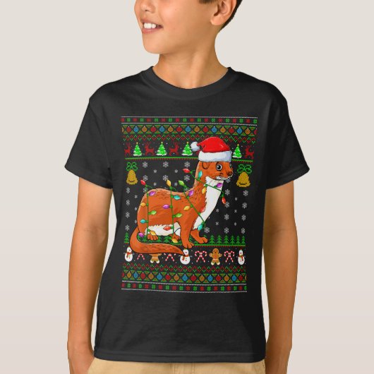 Weasel Christmas Lights Funny Santa Ugly Sweaters  T-Shirt (Vorderseite)