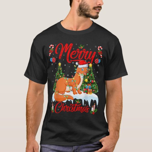 Weasel Merry Christmas Tree Lighting Weasel Xmas T-Shirt (Vorderseite)