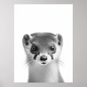 Weasel Woodland Modernes Portrait Schwarz-weiß Poster