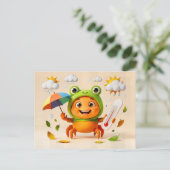 Weather Crab Measuring Climate With Rainbow Umbrel Postkarte (Stehend Vorderseite)