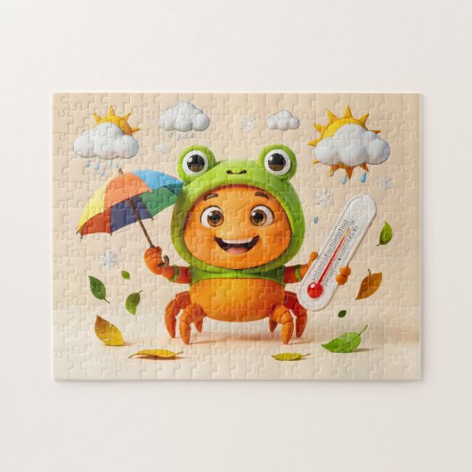 Weather Crab Measuring Climate With Rainbow Umbrel Puzzle (Horizontal)