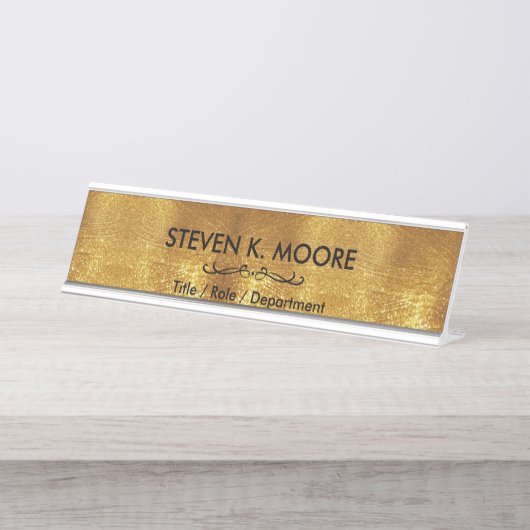 Weathered Antique Brass Gold + Blk Custom Schreibtischnamensplakette (Vorderseite )