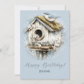 Weathered Birdhouse and Bird Happy Birthday | (Vorderseite)