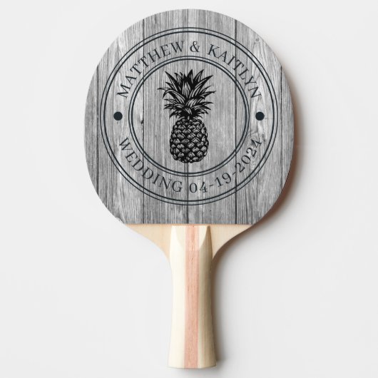 Weathered Dark Gray Pineapple Wedding Crest & Name Tischtennis Schläger (Vorderseite)