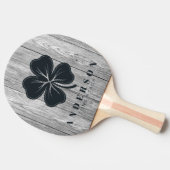 Weathered Dark Gray Wood Four Leaf Clover withName Tischtennis Schläger (Seitenansicht)