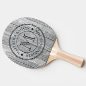 Weathered Dark Gray Wooden Wedding Monogram Tischtennis Schläger (Seitenansicht)