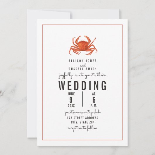 Weathered Gingham Crab Wedding Einladung (Vorderseite)