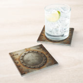 weathered steel, metal look glasuntersetzer (Schrägansicht)