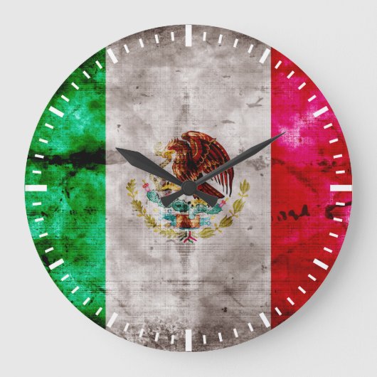 Weathered Vintage Mexico Flag Große Wanduhr (Vorderseite)