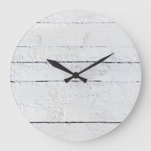 Weathered White Wood Beach Shiplap Große Wanduhr