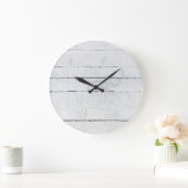 Weathered White Wood Beach Shiplap Große Wanduhr (Zuhause)