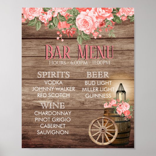 Weathered Wood Barrel - Coral - Bar Menu Poster (Vorne)