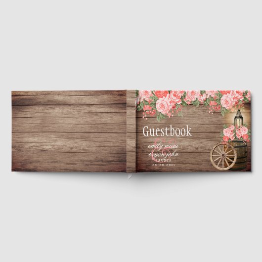 Weathered Wood Barrel - Coral Blume Gästebuch (Voll)