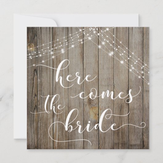 Weathered Wood & Lights Hier kommt die Bride Card Einladung (Vorderseite)