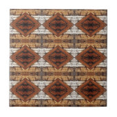 Weathered Wood Planks Diamond Pattern Mixed Media Fliese (Vorderseite)