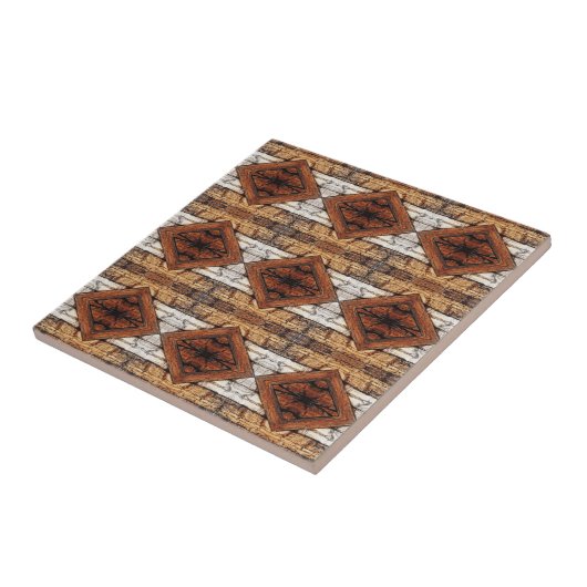 Weathered Wood Planks Diamond Pattern Mixed Media Fliese (Seite)