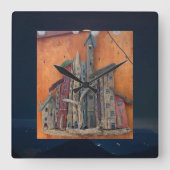 Weathered Wood Wonders - Eine charmante, handgefer Quadratische Wanduhr (Vorderseite)