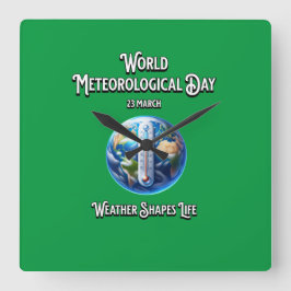 Weathr formt das Leben. Weltmeteorologischer Tag. Quadratische Wanduhr