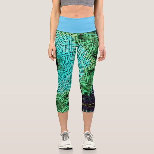 Weave Mandala Blue und Green Capri Leggings (Vorderseite)