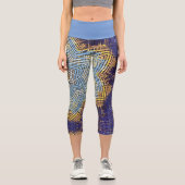 Weave Mandala Blue und Yellow Capri Leggings (Vorderseite)