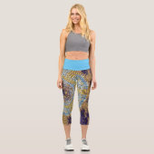 Weave Mandala Blue und Yellow Capri Leggings (Vorderseite)