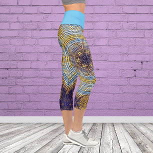 Weave Mandala Blue und Yellow Capri Leggings