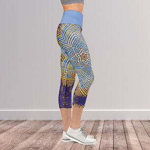 Weave Mandala Blue und Yellow Capri Leggings