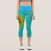 Weave Mandala Blue und Yellow Capri Leggings (Vorderseite)