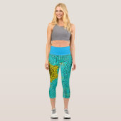 Weave Mandala Blue und Yellow Capri Leggings (Vorderseite)