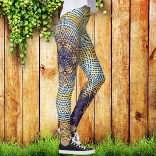 Weave Mandala Blue und Yellow Leggings