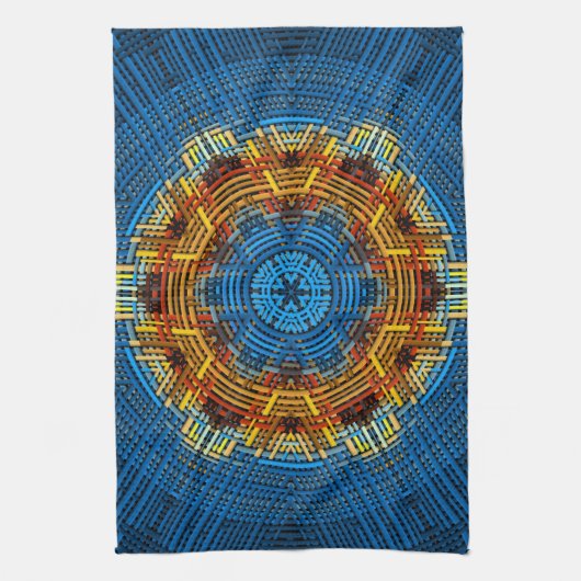 Weave Mandala Blue Yellow und Red Geschirrtuch (Vertikal)