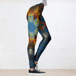 Weave Mandala Blue Yellow und Red Leggings