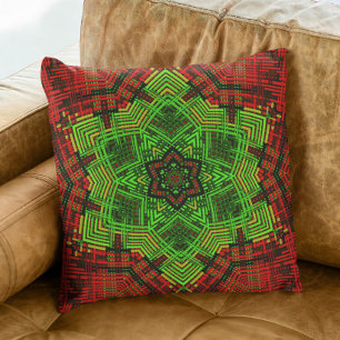 Weave Mandala Blume Rot und Grün Kissen