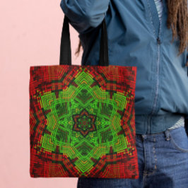 Weave Mandala Blume Rot und Grün Tasche