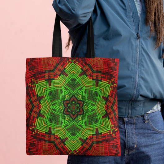 Weave Mandala Blume Rot und Grün Tasche