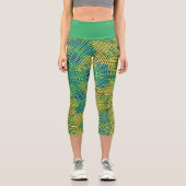 Weave Mandala Gelb Grün und Blau Capri Leggings (Vorderseite)