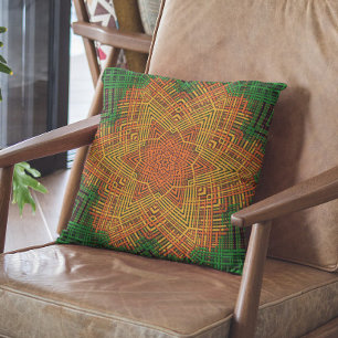 Weave Mandala Gelb Orange und Grün Kissen