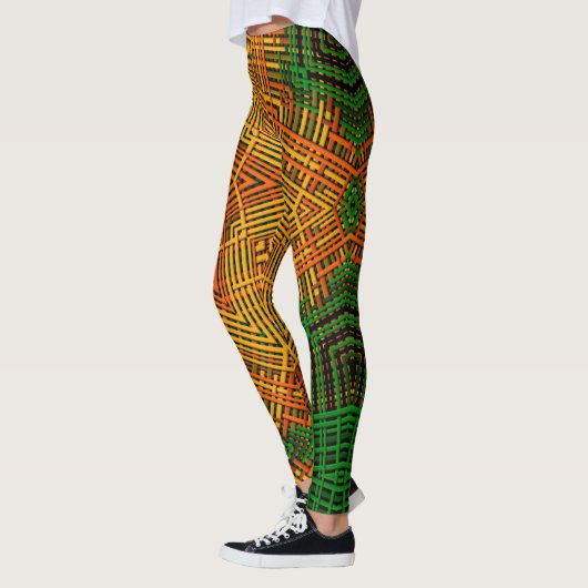 Weave Mandala Gelb Orange und Grün Leggings (Links)