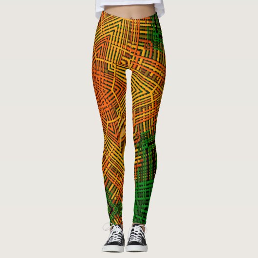 Weave Mandala Gelb Orange und Grün Leggings (Vorderseite)